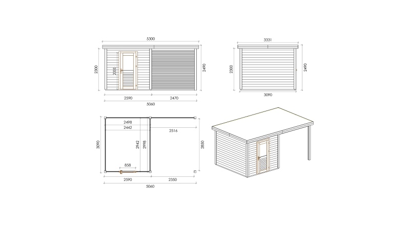 Gartenhaus, Gerätehaus Rava 5.06x3.09m - 15.63m2 - 28mm - Imprägniert