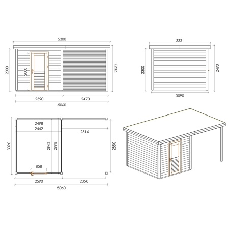Gartenhaus, Gerätehaus Rava 5.06x3.09m - 15.63m2 - 28mm - Imprägniert