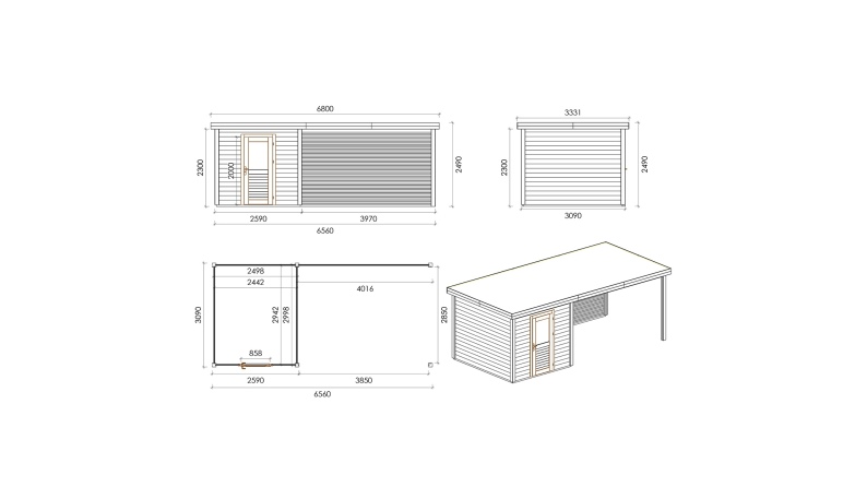 Gartenhaus, Gerätehaus Rava 6.56x3.09m - 20.27m2 - 28mm - Imprägniert
