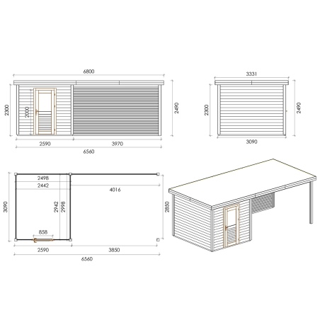 Gartenhaus, Gerätehaus Rava 6.56x3.09m - 20.27m2 - 28mm - Imprägniert