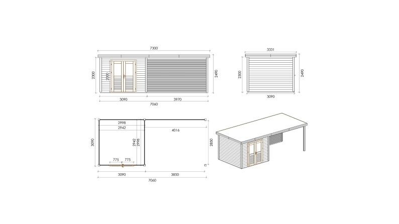 Gartenhaus, Gerätehaus Aura 7.06x3.09m - 21.81m2 - 28mm - Imprägniert