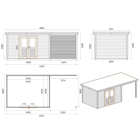 Gartenhaus, Gerätehaus Freya 7.06x2.59m - 18.28m2 - 28mm - Imprägniert