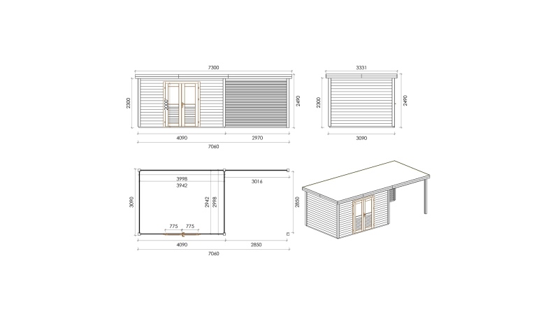 Gartenhaus, Gerätehaus Freya 6.56x3.09m - 20.27m2 - 28mm - Imprägniert
