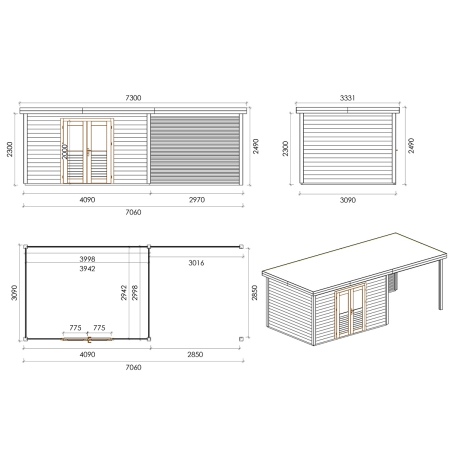 Gartenhaus, Gerätehaus Freya 6.56x3.09m - 20.27m2 - 28mm - Imprägniert