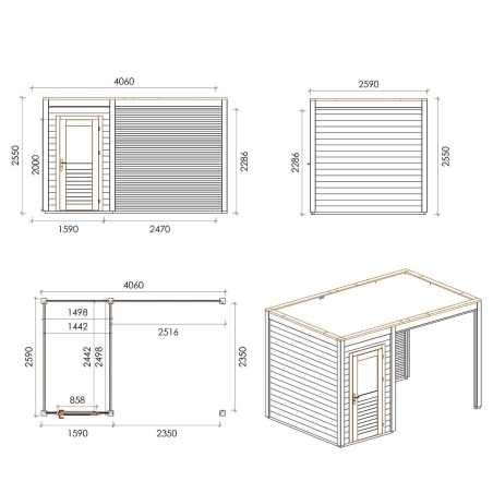 Gartenhaus, Gerätehaus Veya 4.06x2.59m - 10.52m2 - 28mm - Imprägniert
