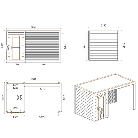 Gartenhaus, Gerätehaus Veya 4.56x2.59m - 11.81m2 - 28mm - Imprägniert