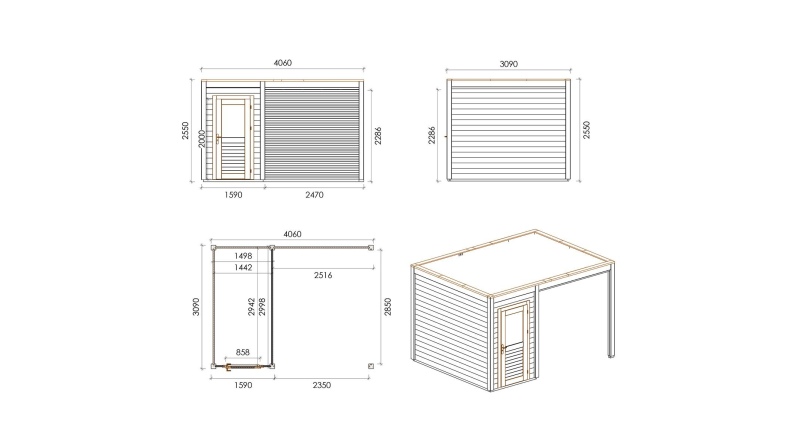 Gartenhaus, Gerätehaus Veya 4.06x3.09m - 12.55m2 - 28mm - Imprägniert