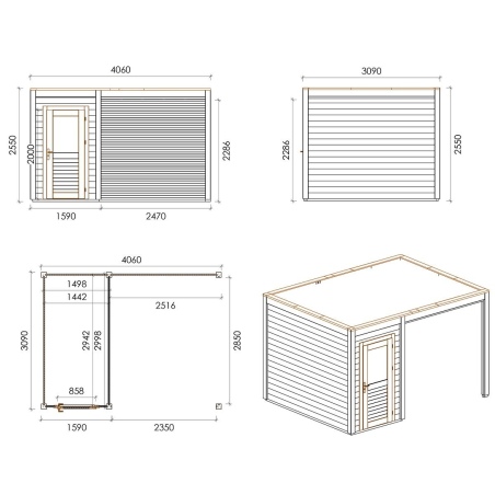 Gartenhaus, Gerätehaus Veya 4.06x3.09m - 12.55m2 - 28mm - Imprägniert