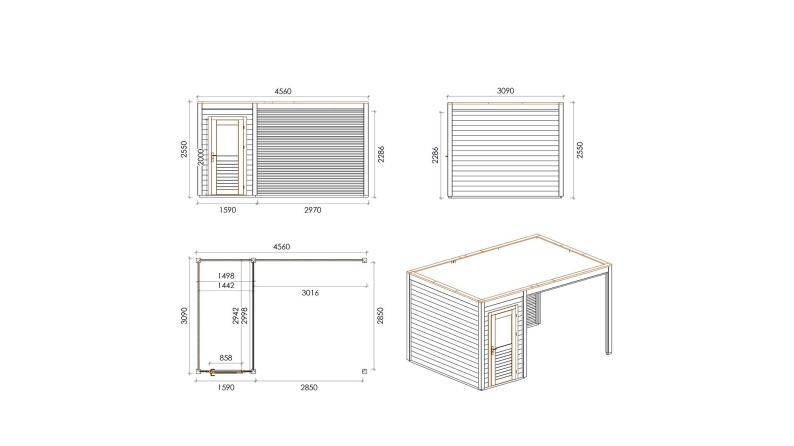 Gartenhaus, Gerätehaus Veya 4.56x3.09m - 14.09m2 - 28mm - Imprägniert