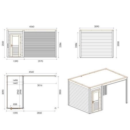 Gartenhaus, Gerätehaus Veya 4.56x3.09m - 14.09m2 - 28mm - Imprägniert