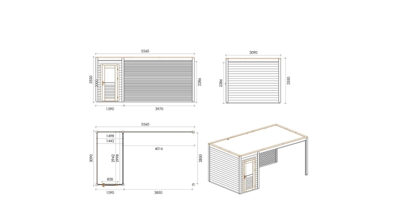 Gartenhaus, Gerätehaus Veya 5.56x3.09m - 17.18m2 - 28mm - Imprägniert