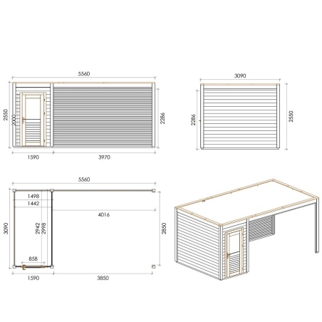 Gartenhaus, Gerätehaus Veya 5.56x3.09m - 17.18m2 - 28mm - Imprägniert