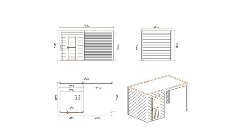 Gartenhaus, Gerätehaus Luma 4.56x2.59m - 11.81m2 - 28mm - Imprägniert