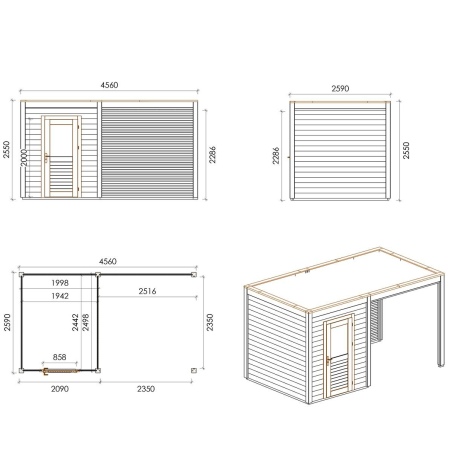 Gartenhaus, Gerätehaus Luma 4.56x2.59m - 11.81m2 - 28mm - Imprägniert