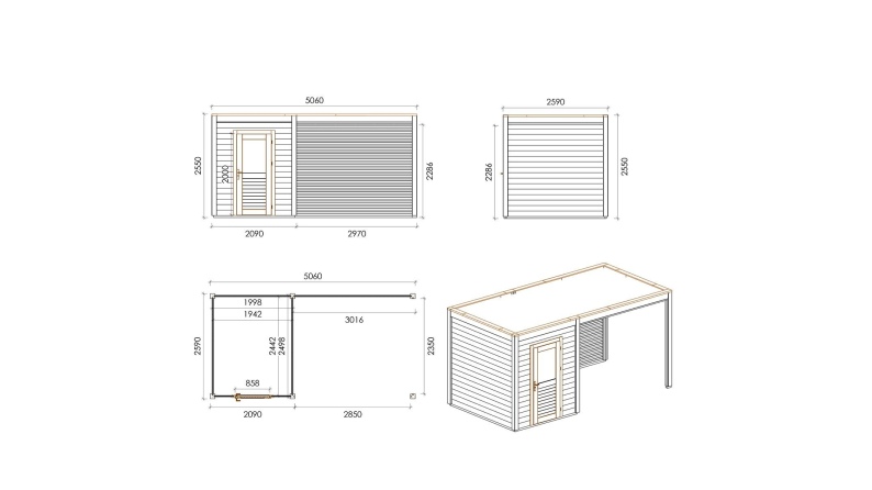 Gartenhaus, Gerätehaus Luma 5.06x2.59m - 13.11m2 - 28mm - Imprägniert