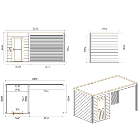 Gartenhaus, Gerätehaus Luma 5.06x2.59m - 13.11m2 - 28mm - Imprägniert