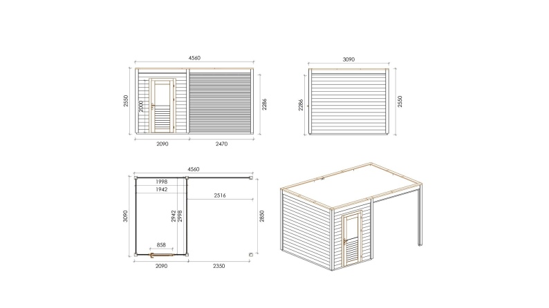 Gartenhaus, Gerätehaus Luma 4.56x3.09m - 14.09m2 - 28mm - Imprägniert