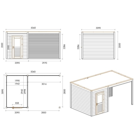 Gartenhaus, Gerätehaus Luma 5.06x3.09m - 15.64m2 - 28mm - Imprägniert