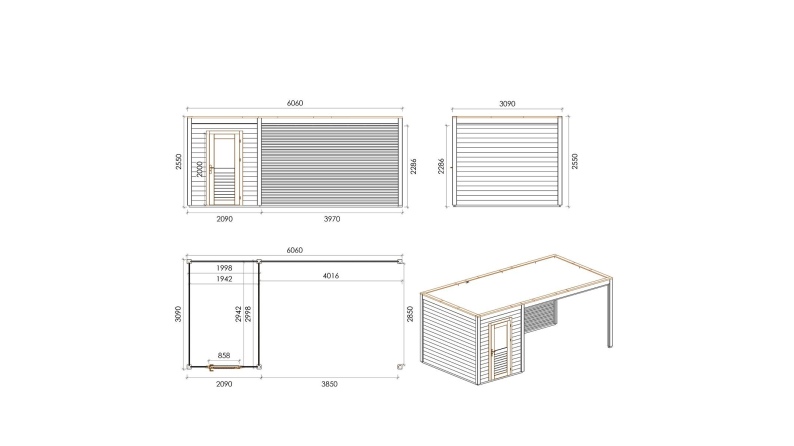 Gartenhaus, Gerätehaus Luma 6.06x3.09m - 18.73m2 - 28mm - Imprägniert
