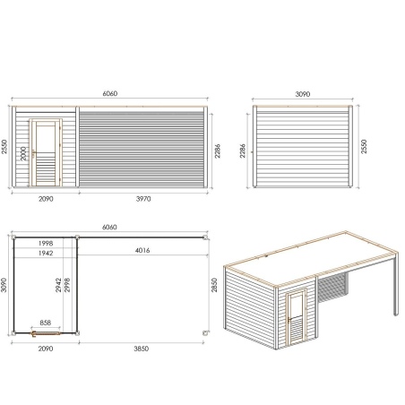 Gartenhaus, Gerätehaus Luma 6.06x3.09m - 18.73m2 - 28mm - Imprägniert