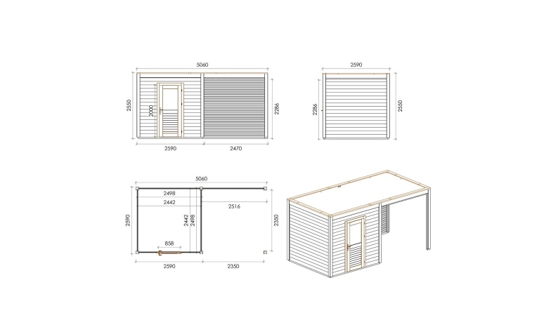 Gartenhaus, Gerätehaus Nexa 5.06x2.59m - 13.11m2 - 28mm - Imprägniert