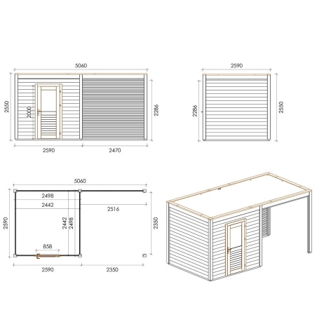 Gartenhaus, Gerätehaus Nexa 5.06x2.59m - 13.11m2 - 28mm - Imprägniert
