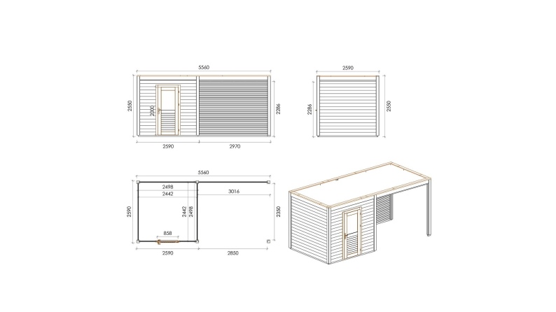 Gartenhaus, Gerätehaus Nexa 5.56x2.59m - 14.4m2 - 28mm - Imprägniert