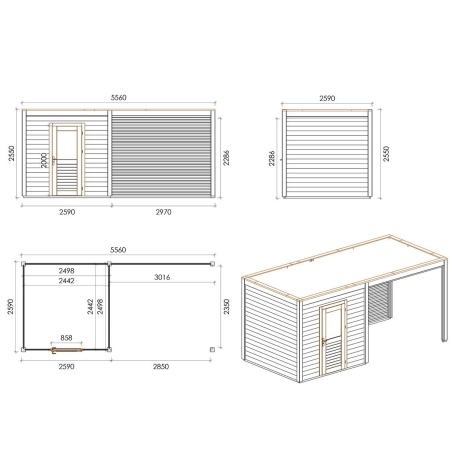 Gartenhaus, Gerätehaus Nexa 5.56x2.59m - 14.4m2 - 28mm - Imprägniert