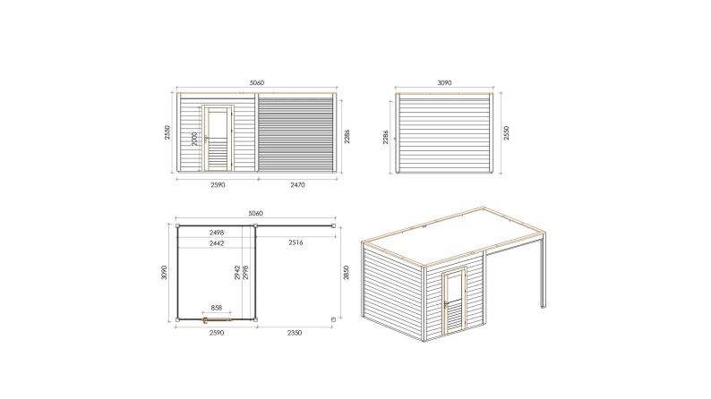 Gartenhaus, Gerätehaus Nexa 5.06x3.09m - 15.64m2 - 28mm - Imprägniert