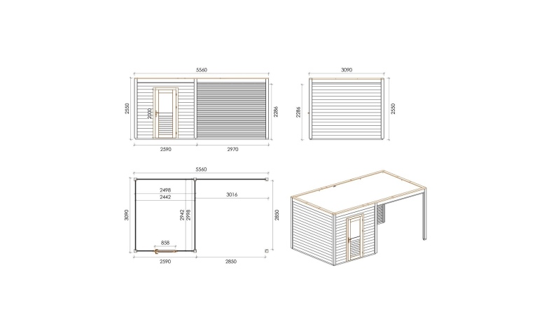 Gartenhaus, Gerätehaus Nexa 5.56x3.09m - 17.18m2 - 28mm - Imprägniert