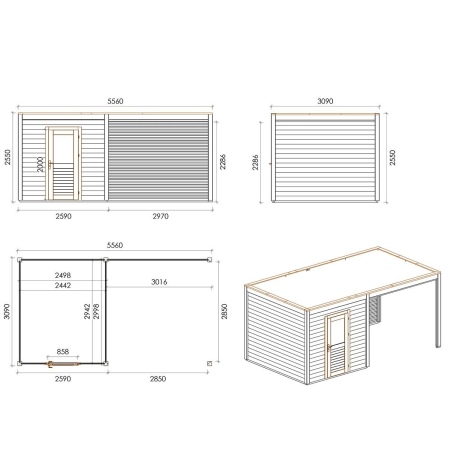 Gartenhaus, Gerätehaus Nexa 5.56x3.09m - 17.18m2 - 28mm - Imprägniert