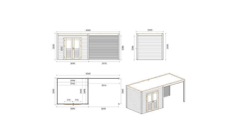 Gartenhaus, Gerätehaus Sora 6.06x2.59m - 15.7m2 - 28mm - Imprägniert