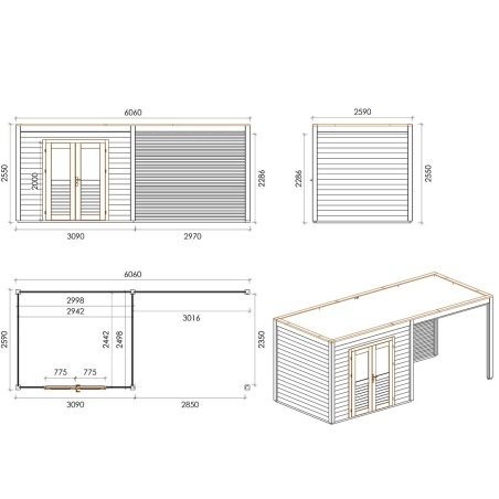 Gartenhaus, Gerätehaus Sora 6.06x2.59m - 15.7m2 - 28mm - Imprägniert