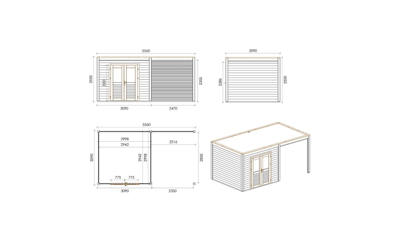 Gartenhaus, Gerätehaus Sora 5.56x3.09m - 17.18m2 - 28mm - Imprägniert