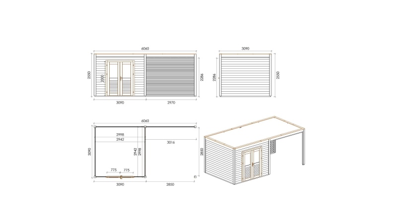 Gartenhaus, Gerätehaus Sora 6.06x3.09m - 18.73m2 - 28mm - Imprägniert