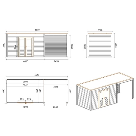Gartenhaus, Gerätehaus Nova 6.56x2.59m - 16.99m2 - 28mm - Imprägniert