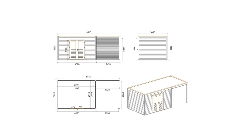 Gartenhaus, Gerätehaus Nova 6.56x3.09m - 20.27m2 - 28mm - Imprägniert