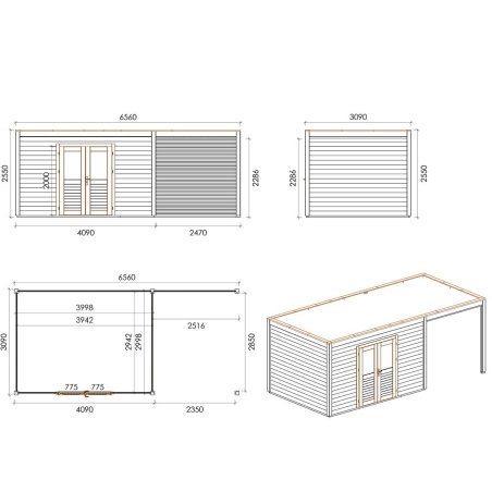 Gartenhaus, Gerätehaus Nova 6.56x3.09m - 20.27m2 - 28mm - Imprägniert