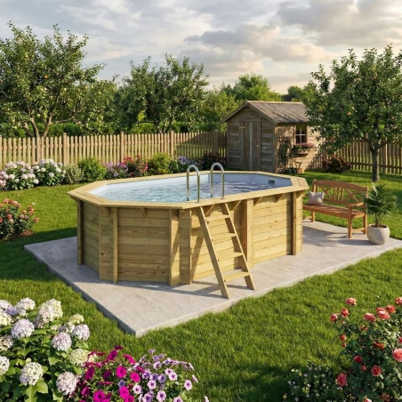 Pool NEMO 4.3 x 3 - H.1.18 m, grau, mit am Beton verschraubten Stahlprofilen