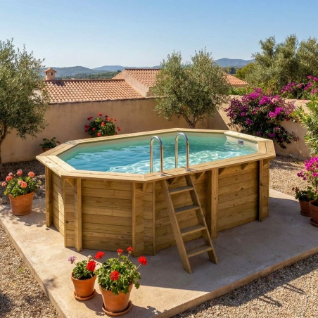 Pool NEMO 4.3 x 3 - H.1.18 m, sandfarben, mit am Beton verschraubten Stahlprofilen