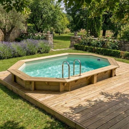 Pool NEMO 4.3 x 3 - H.1.18 m, sandfarben, mit am Beton verschraubten Stahlprofilen