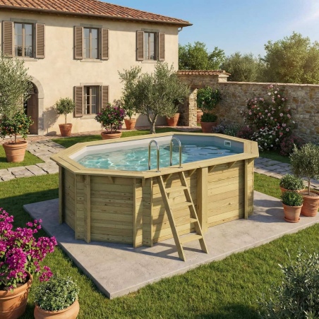 Pool NEMO 4.3 x 3 - H.1.31 m, grau, mit am Beton verschraubten Stahlprofilen