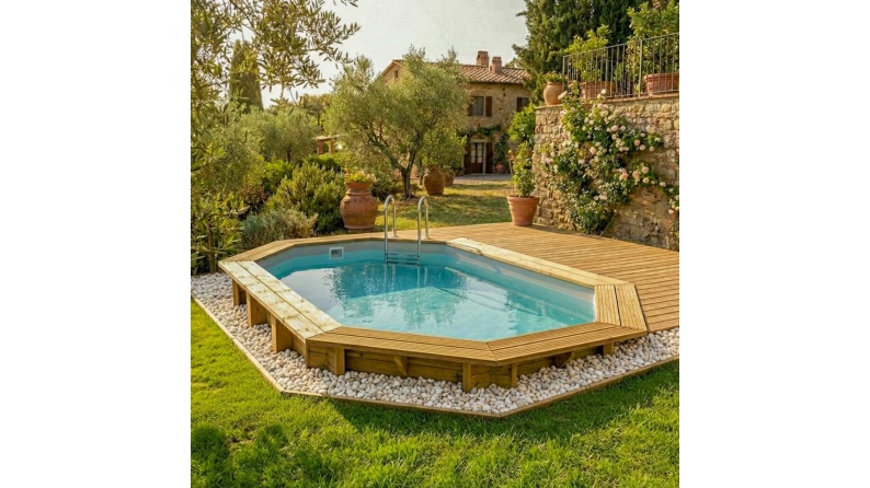 Pool NEMO 4.3 x 3 - H.1.31 m, grau, mit am Beton verschraubten Stahlprofilen