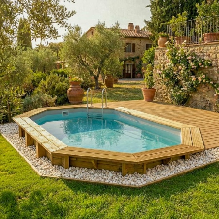 Pool NEMO 4.3 x 3 - H.1.31 m, grau, mit am Beton verschraubten Stahlprofilen