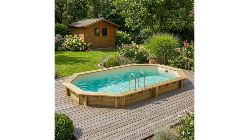 Pool NEMO 5.79 x 3.49 - H.1.45 m, sandfarben, auf Rahmen - ohne Betonieren