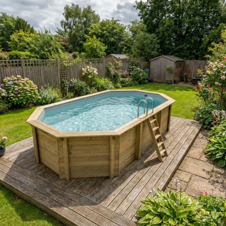 Pool NEMO 7.3 x 3.97 - H.1.45 m, grau, mit am Beton verschraubten Stahlprofilen