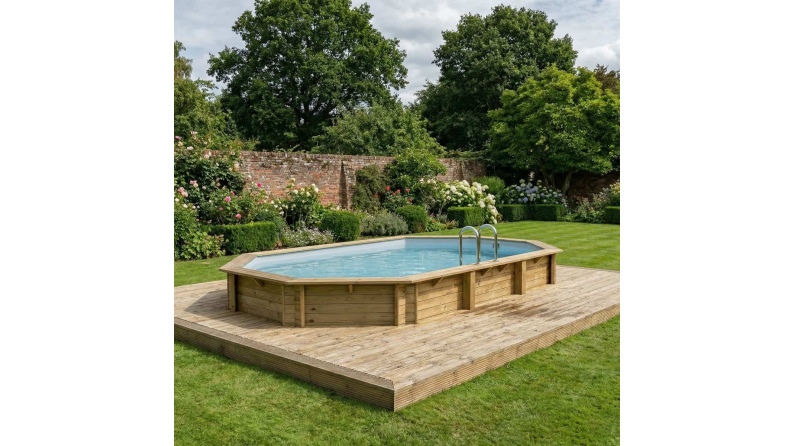 Pool NEMO 7.3 x 3.97 - H.1.45 m, grau, mit am Beton verschraubten Stahlprofilen