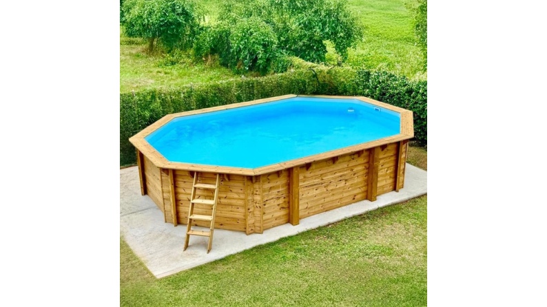 Pool NEMO 7.3 x 3.97 - H.1.45 m, sandfarben, mit am Beton verschraubten Stahlprofilen