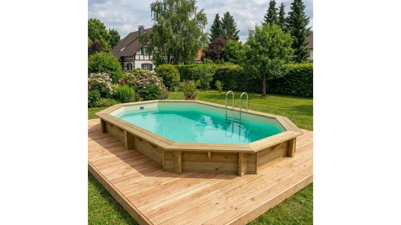 Pool NEMO 7.3 x 3.97 - H.1.45 m, sandfarben, auf Rahmen - ohne Betonieren