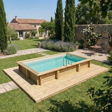 Pool AQUA 4.65 x 2.85 - H.1.24 m, sandfarben, mit am Beton verschraubten Stahlprofilen